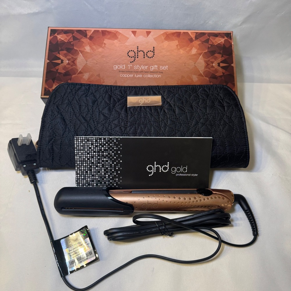 ghd Gold 1" Styler Gift Set Copper Luxe Collection Flat Iron with Heat Bag